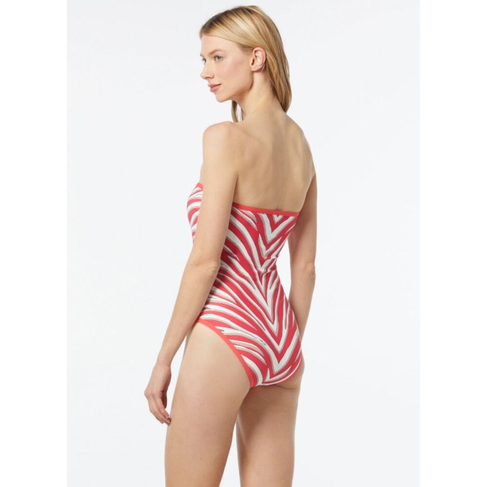 MICHAEL KORS bandeau one piece orange black white zebra print strapless swimsuit - Picture 4 of 9